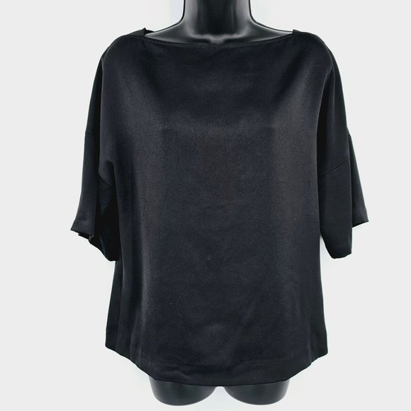 Trina Turk Saidee 2 Blouse M Black Woven Boxy Half Sleeve USA Made Drop Shoulder - Picture 1 of 9